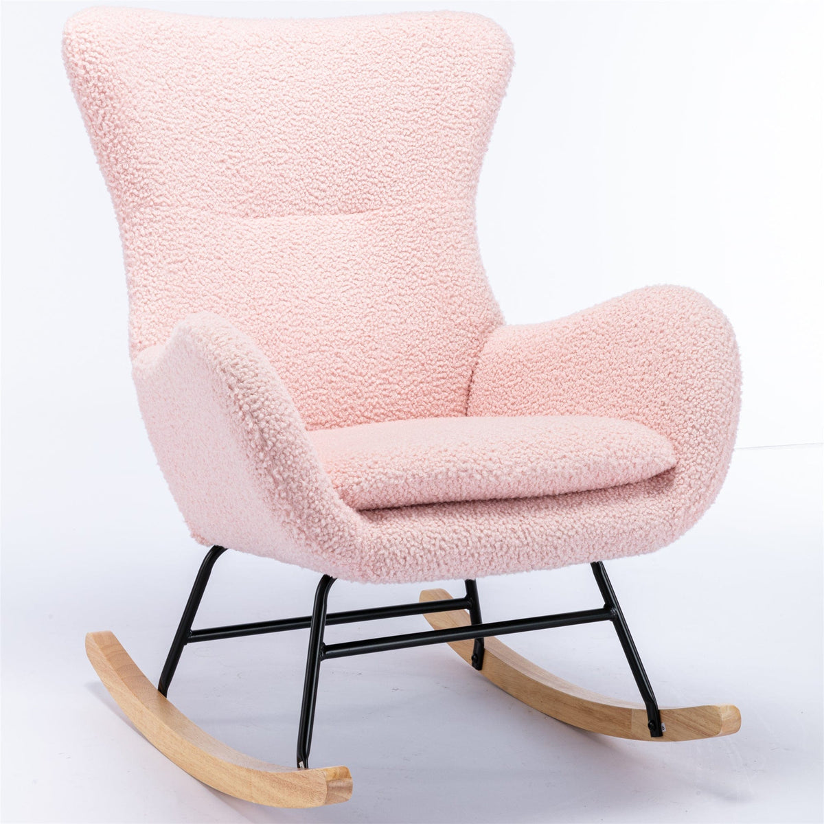 THE FURNITURE CO. Accent Chair Pink Teddy Fabric Rocking Chair