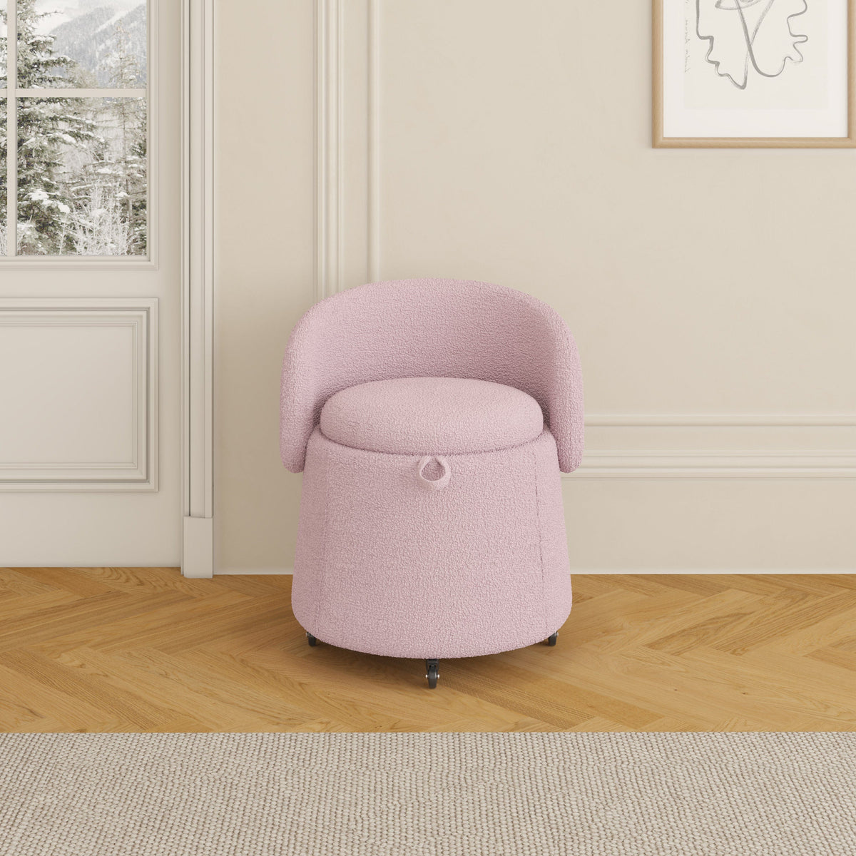 THE FURNITURE CO. Accent Chair Pink Teddy Light Pulley Stool