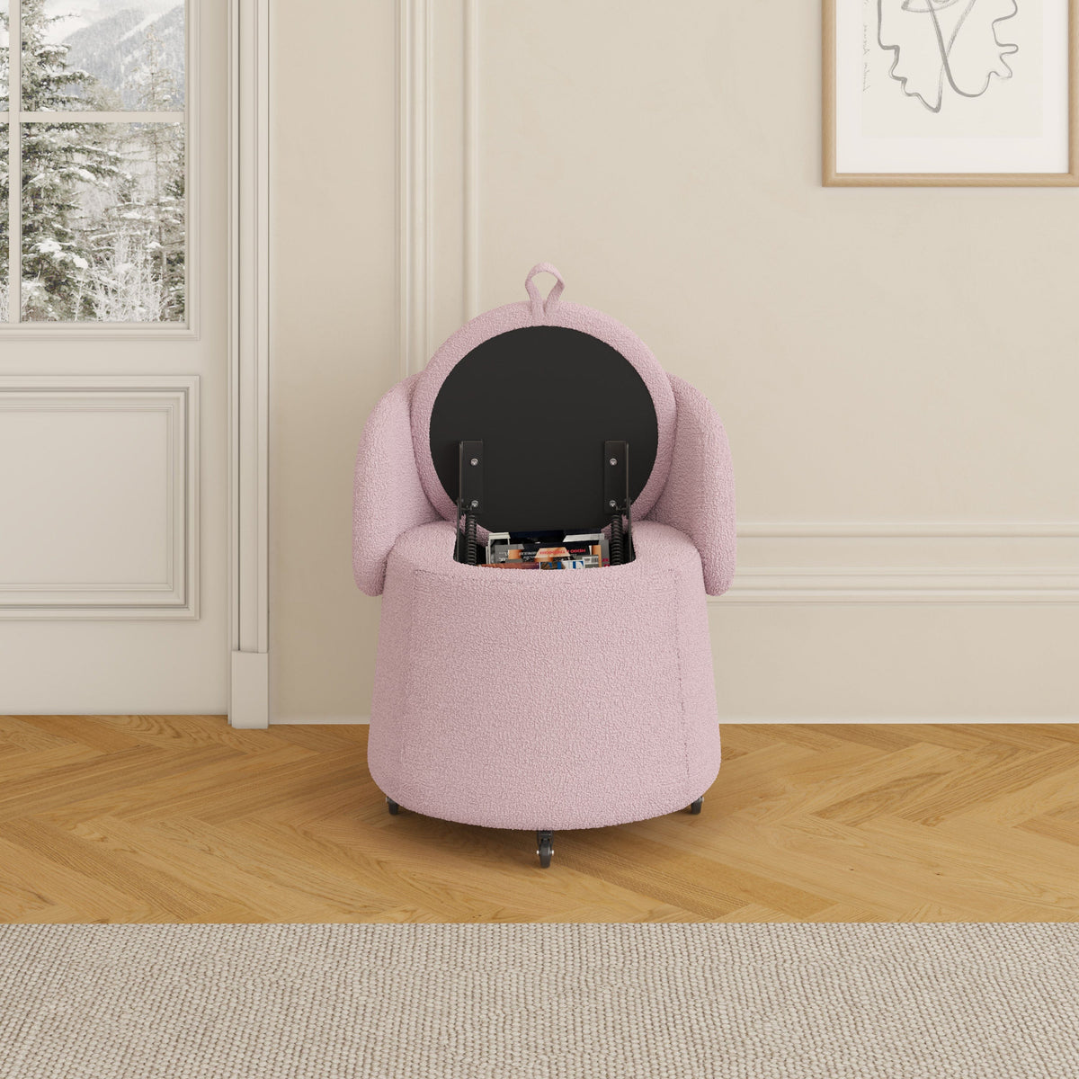 THE FURNITURE CO. Accent Chair Pink Teddy Light Pulley Stool