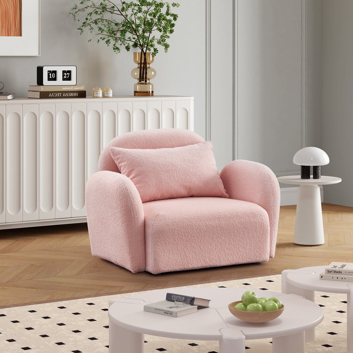 THE FURNITURE CO. Accent Chair Pink Teddy Upholstered Lazy Sofa Chair