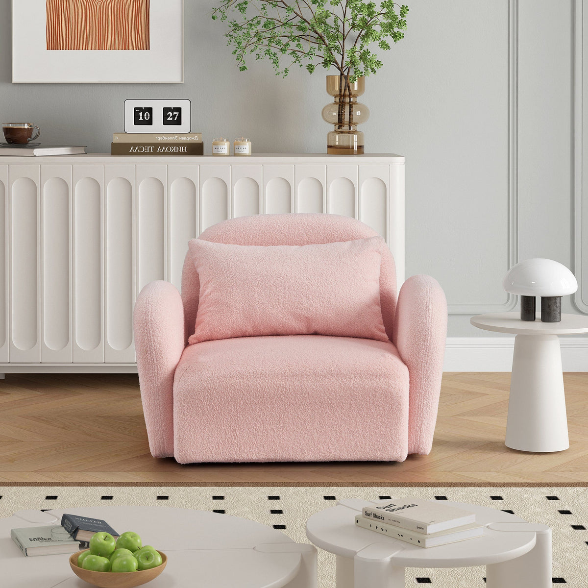 THE FURNITURE CO. Accent Chair Pink Teddy Upholstered Lazy Sofa Chair