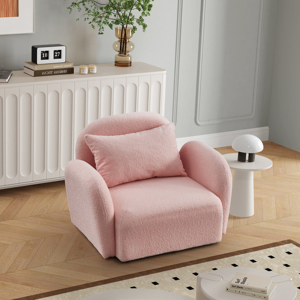 THE FURNITURE CO. Accent Chair Pink Teddy Upholstered Lazy Sofa Chair