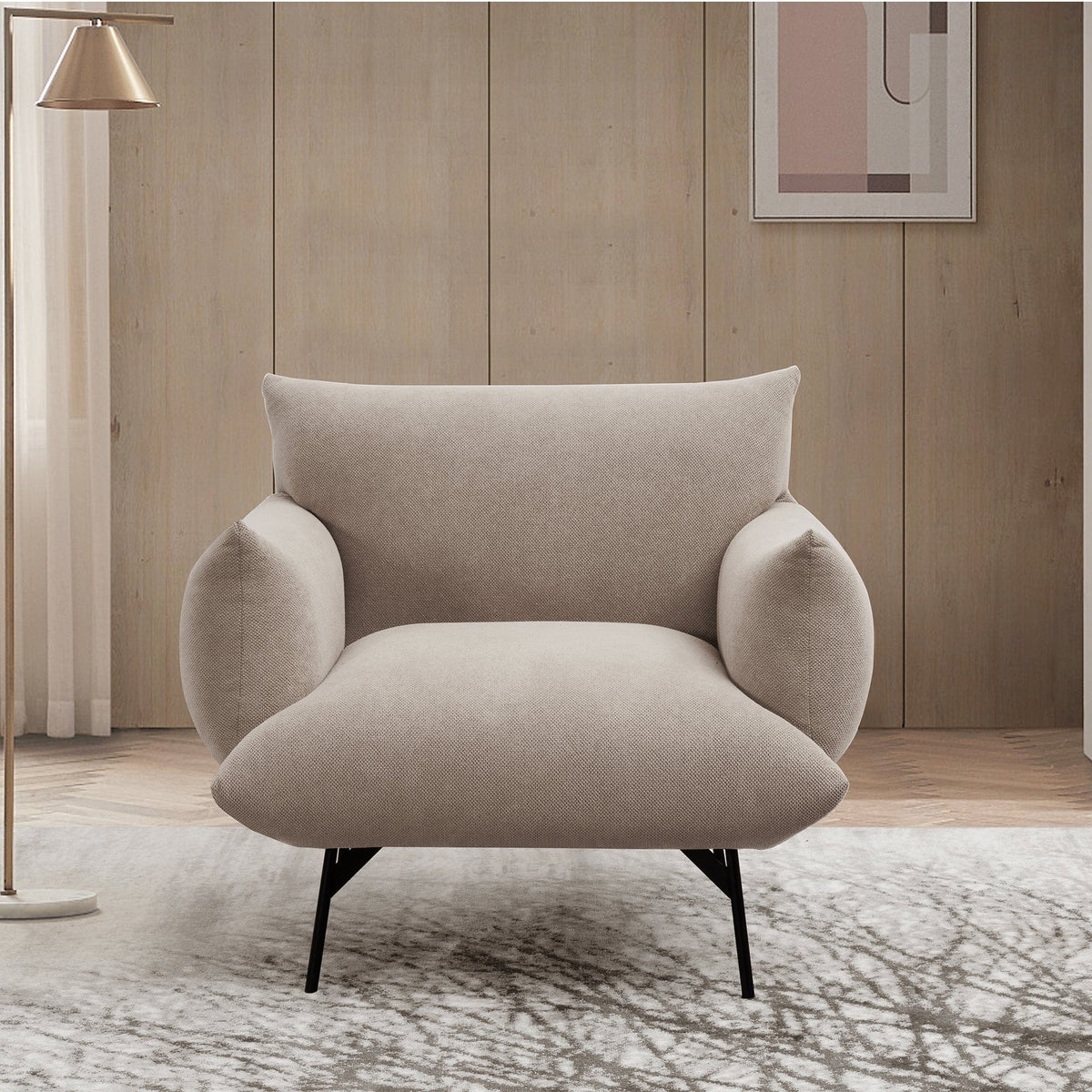 THE FURNITURE CO. Accent Chair Plush Oversized Armchair Upholstered in Beige Fabric