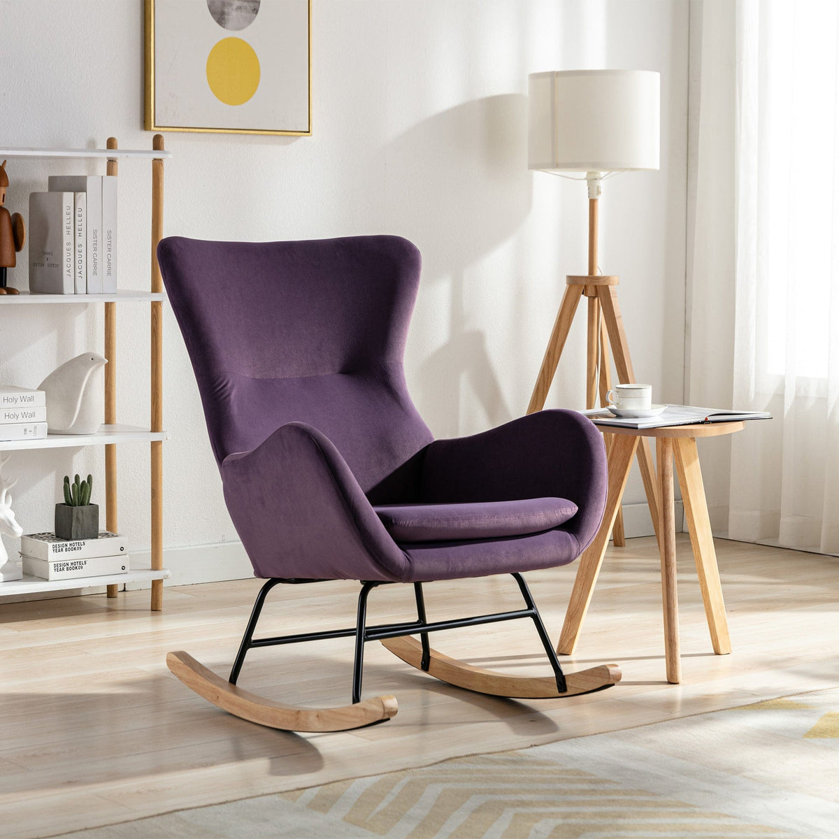 THE FURNITURE CO. Accent Chair Purple Upholstered Rocking Chair In Velvet Fabric