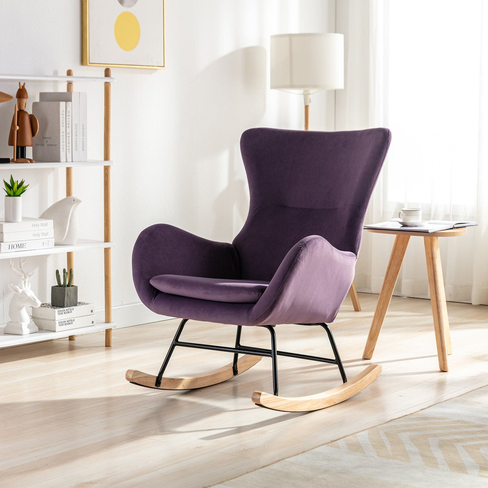 THE FURNITURE CO. Accent Chair Purple Upholstered Rocking Chair In Velvet Fabric