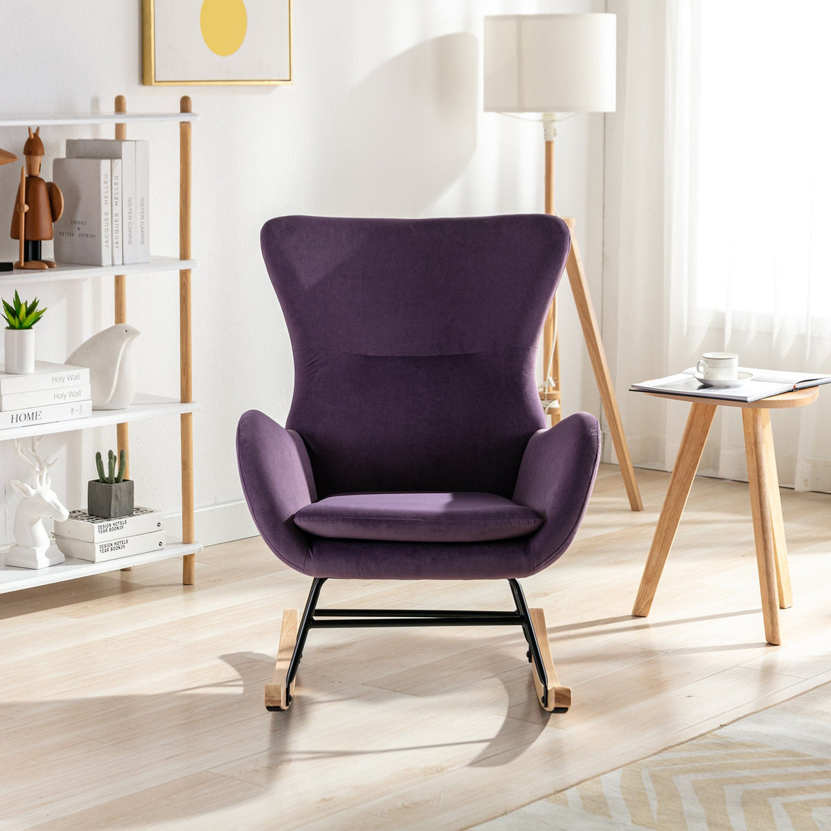 THE FURNITURE CO. Accent Chair Purple Upholstered Rocking Chair In Velvet Fabric