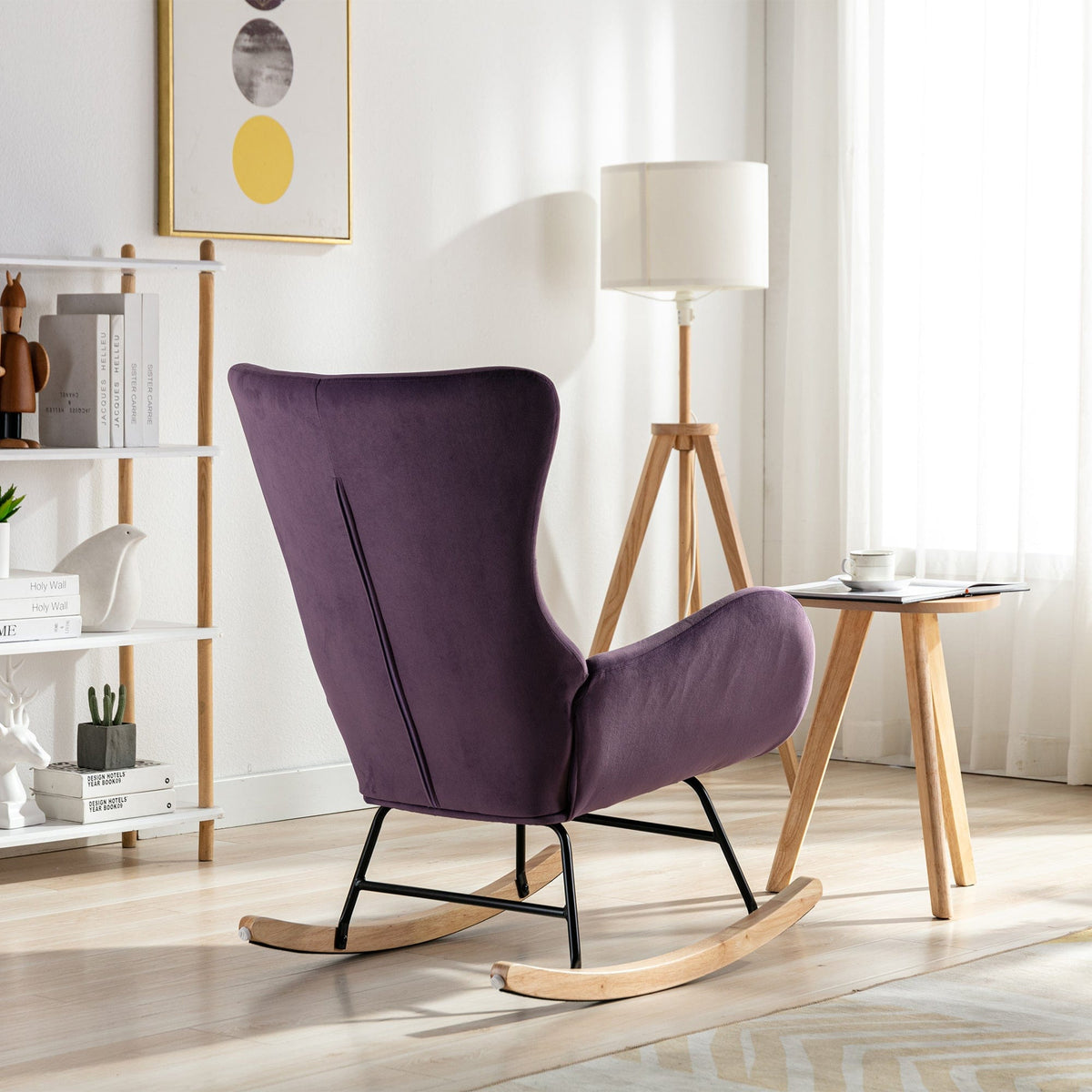 THE FURNITURE CO. Accent Chair Purple Upholstered Rocking Chair In Velvet Fabric