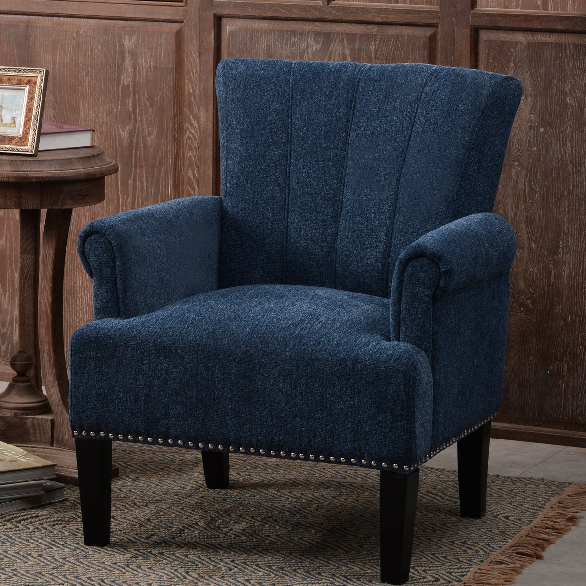 THE FURNITURE CO. Accent Chair Rivet Tufted Classic Navy Armchair