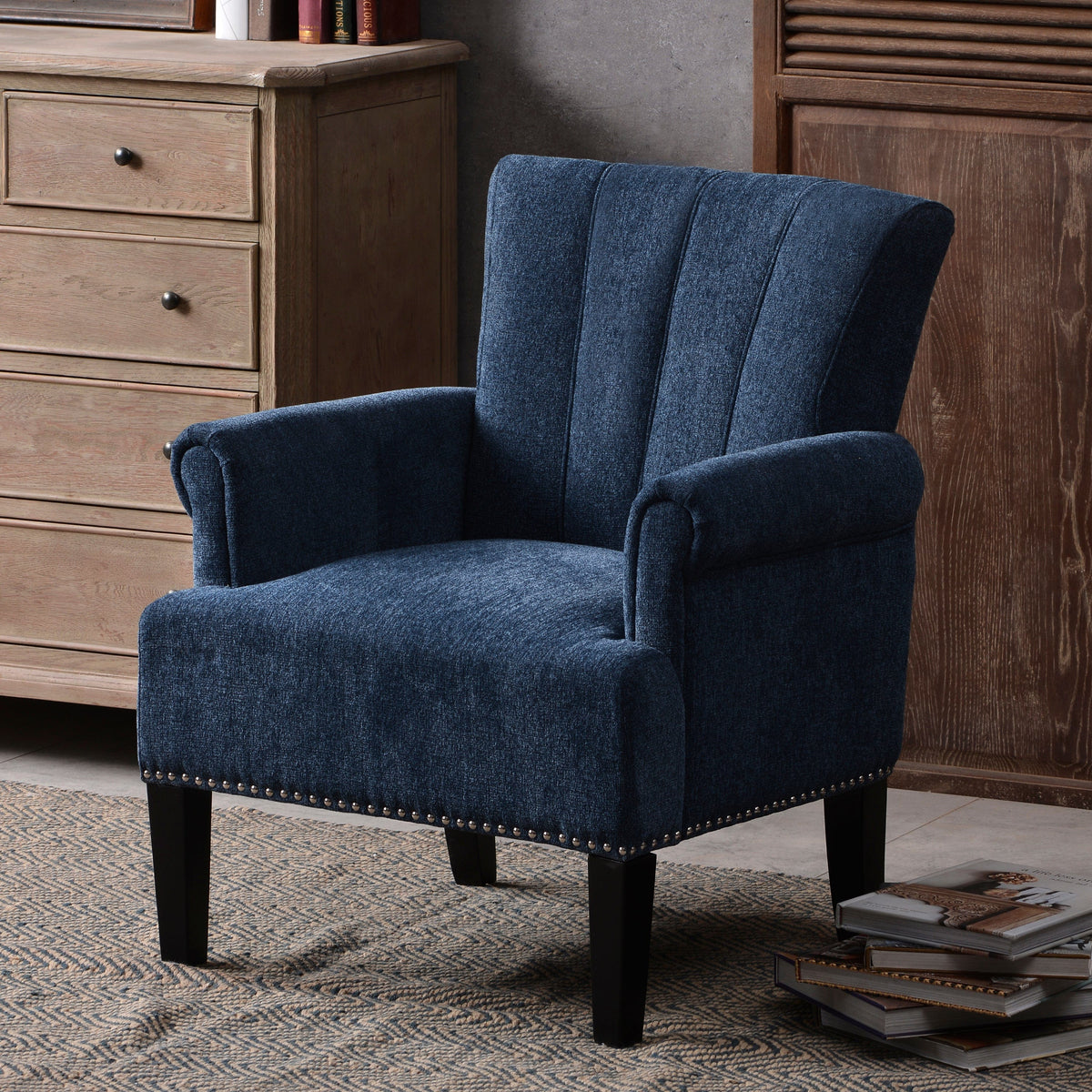 THE FURNITURE CO. Accent Chair Rivet Tufted Classic Navy Armchair