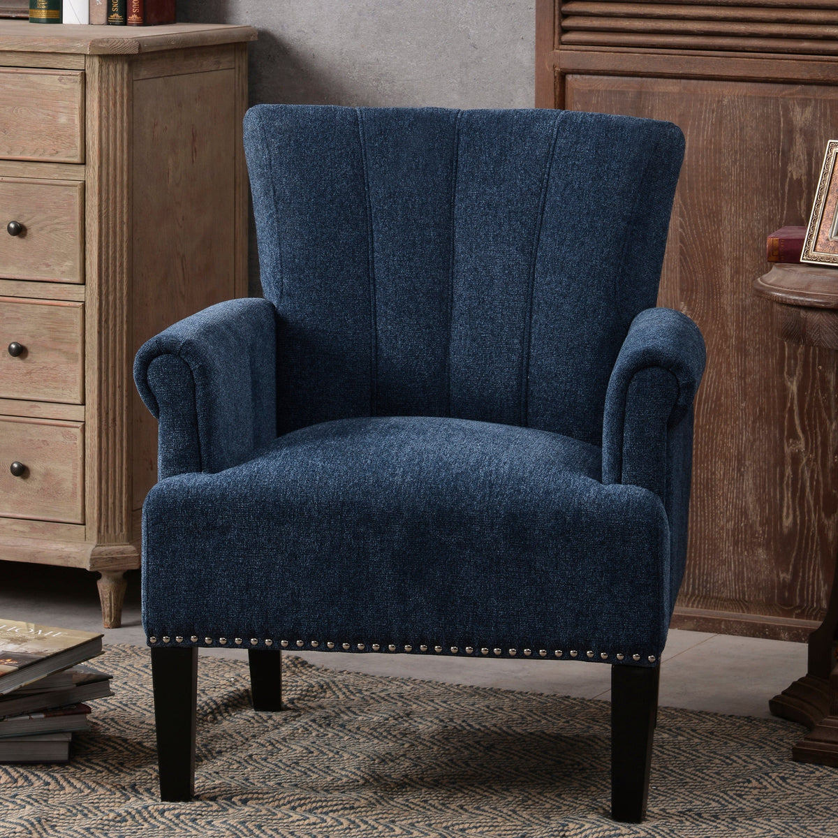 THE FURNITURE CO. Accent Chair Rivet Tufted Classic Navy Armchair