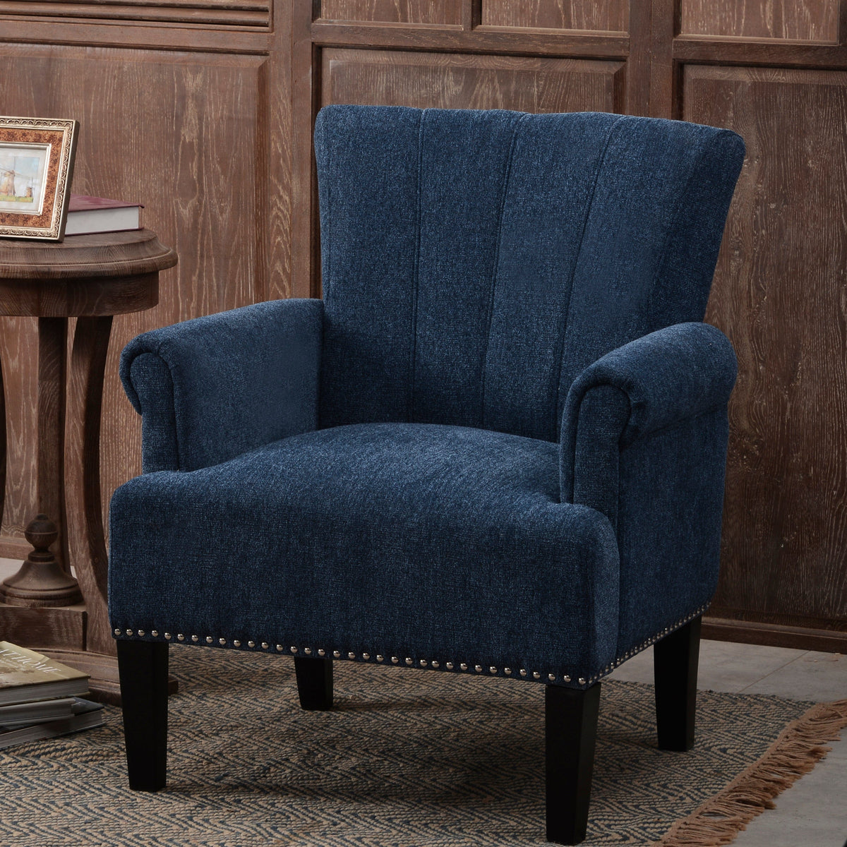 THE FURNITURE CO. Accent Chair Rivet Tufted Classic Navy Armchair