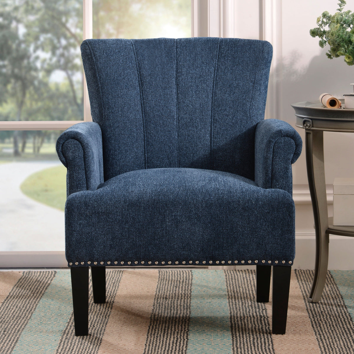THE FURNITURE CO. Accent Chair Rivet Tufted Classic Navy Armchair