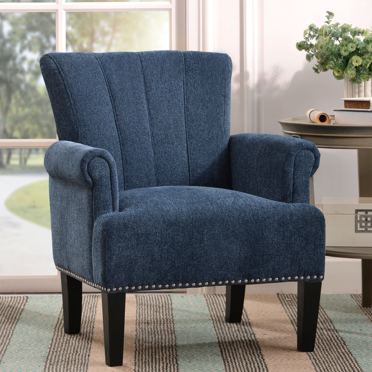 THE FURNITURE CO. Accent Chair Rivet Tufted Classic Navy Armchair