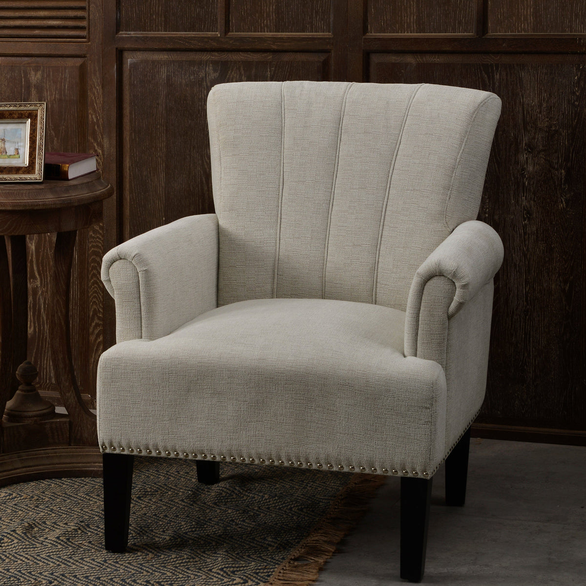 THE FURNITURE CO. Accent Chair Rivet Tufted Upholstered Armchair In Cream
