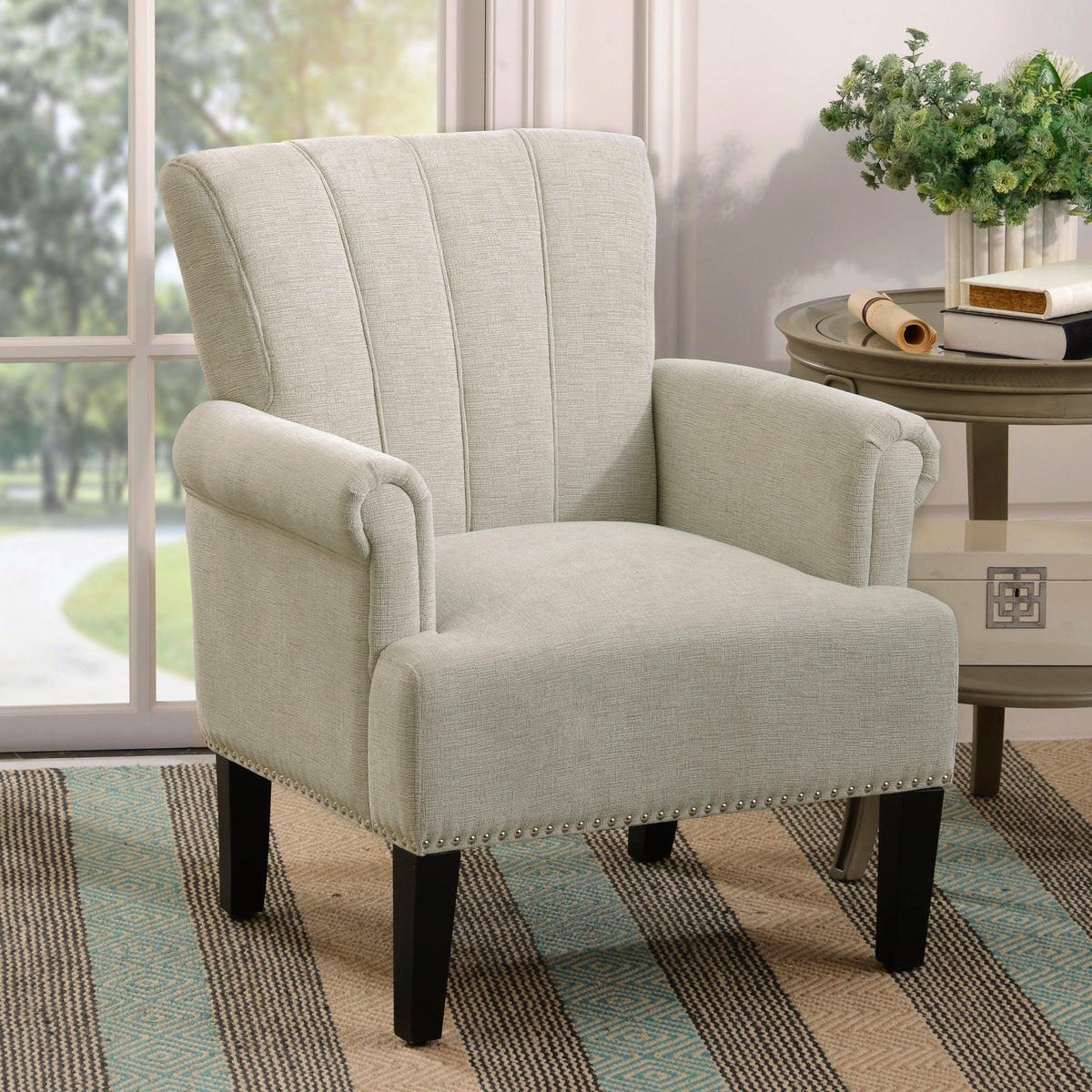 THE FURNITURE CO. Accent Chair Rivet Tufted Upholstered Armchair In Cream
