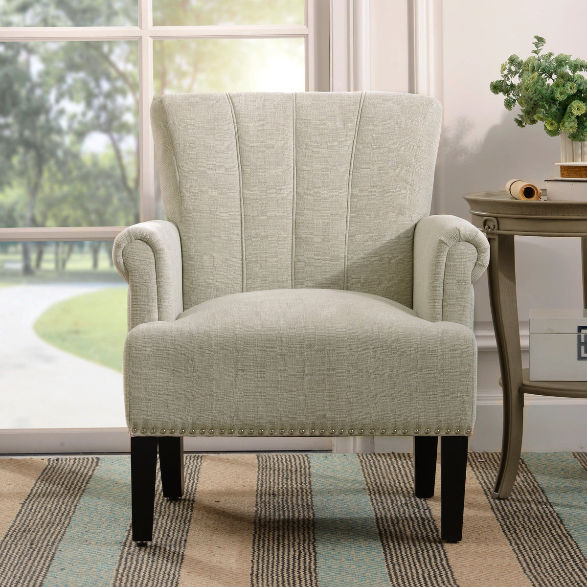 THE FURNITURE CO. Accent Chair Rivet Tufted Upholstered Armchair In Cream