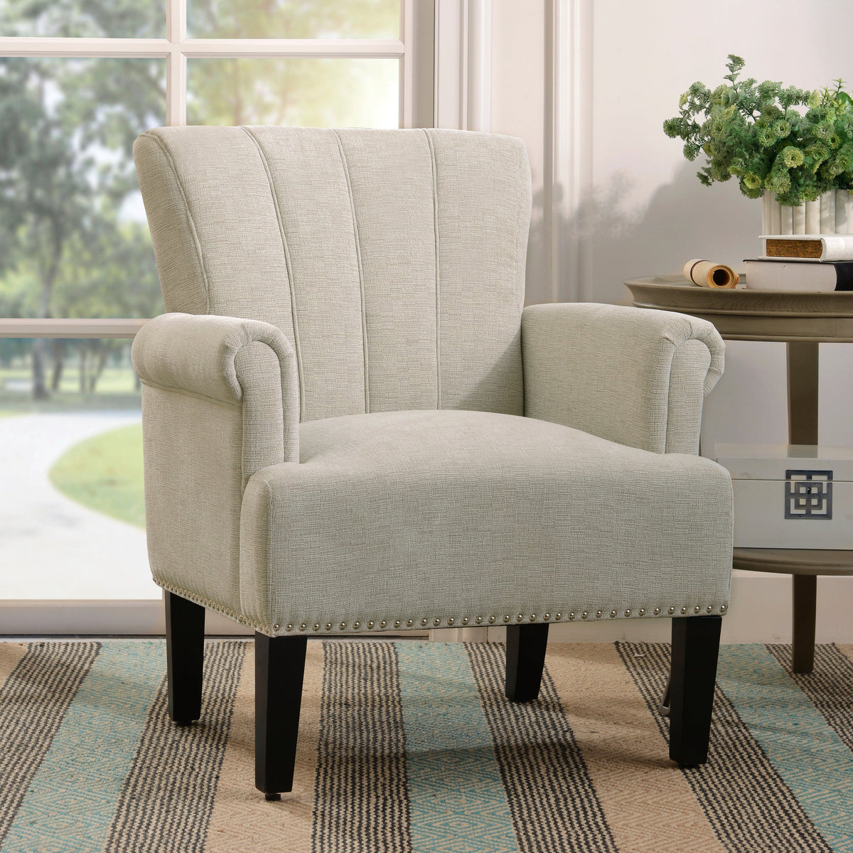 THE FURNITURE CO. Accent Chair Rivet Tufted Upholstered Armchair In Cream