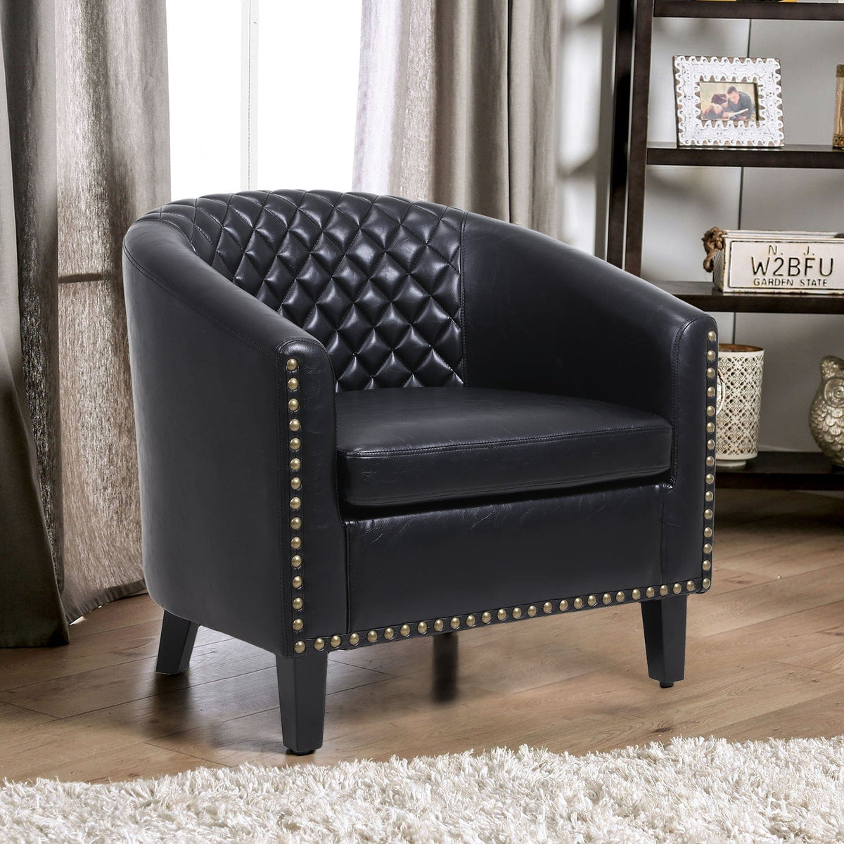 THE FURNITURE CO. Accent Chair Scandinavian Barrel Chair with Padded Armrests and Solid Wood Legs in Black