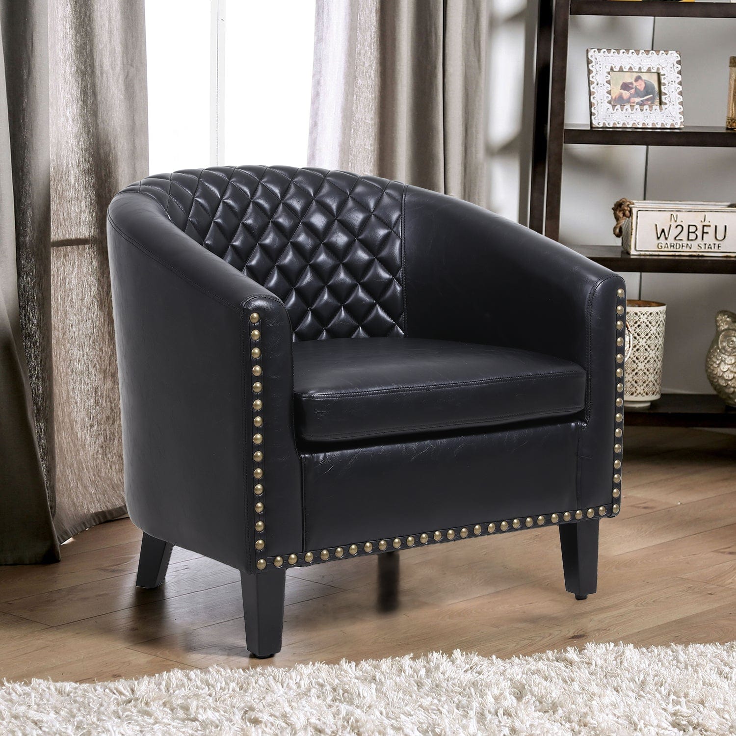 THE FURNITURE CO. Accent Chair Scandinavian Barrel Chair with Padded Armrests and Solid Wood Legs in Black