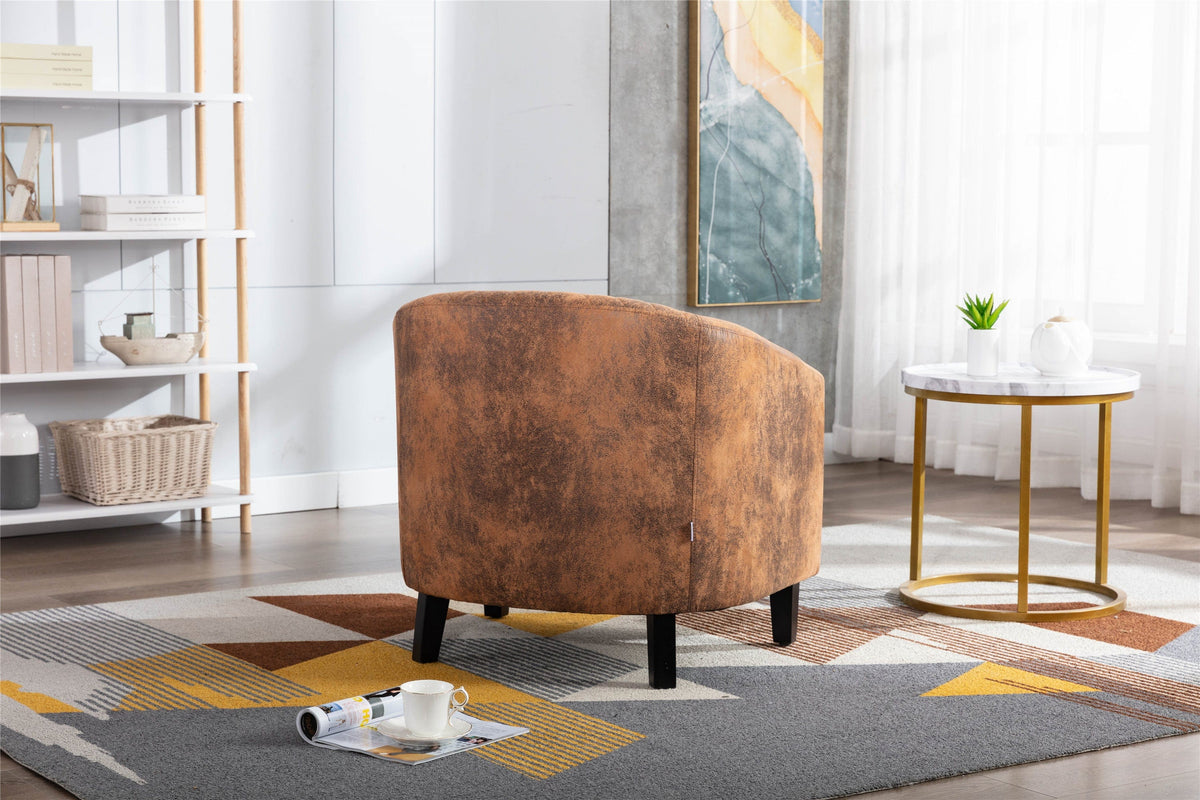 THE FURNITURE CO. Accent Chair Scandinavian Barrel Chair with Padded Armrests and Solid Wood Legs in Coffee