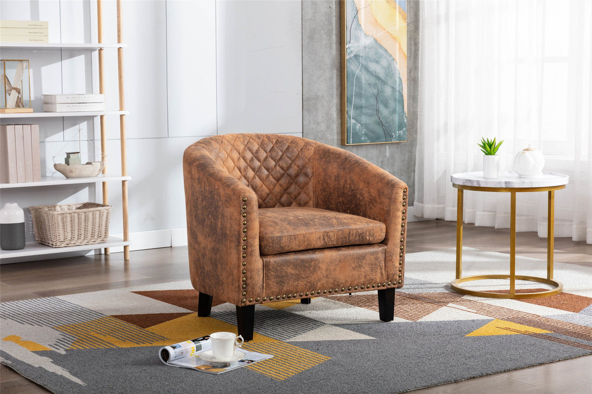 THE FURNITURE CO. Accent Chair Scandinavian Barrel Chair with Padded Armrests and Solid Wood Legs in Coffee