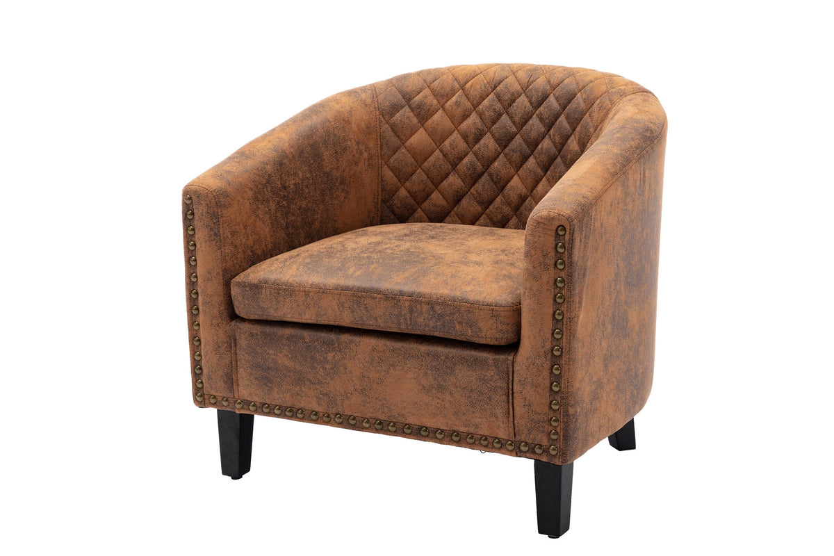 THE FURNITURE CO. Accent Chair Scandinavian Barrel Chair with Padded Armrests and Solid Wood Legs in Coffee
