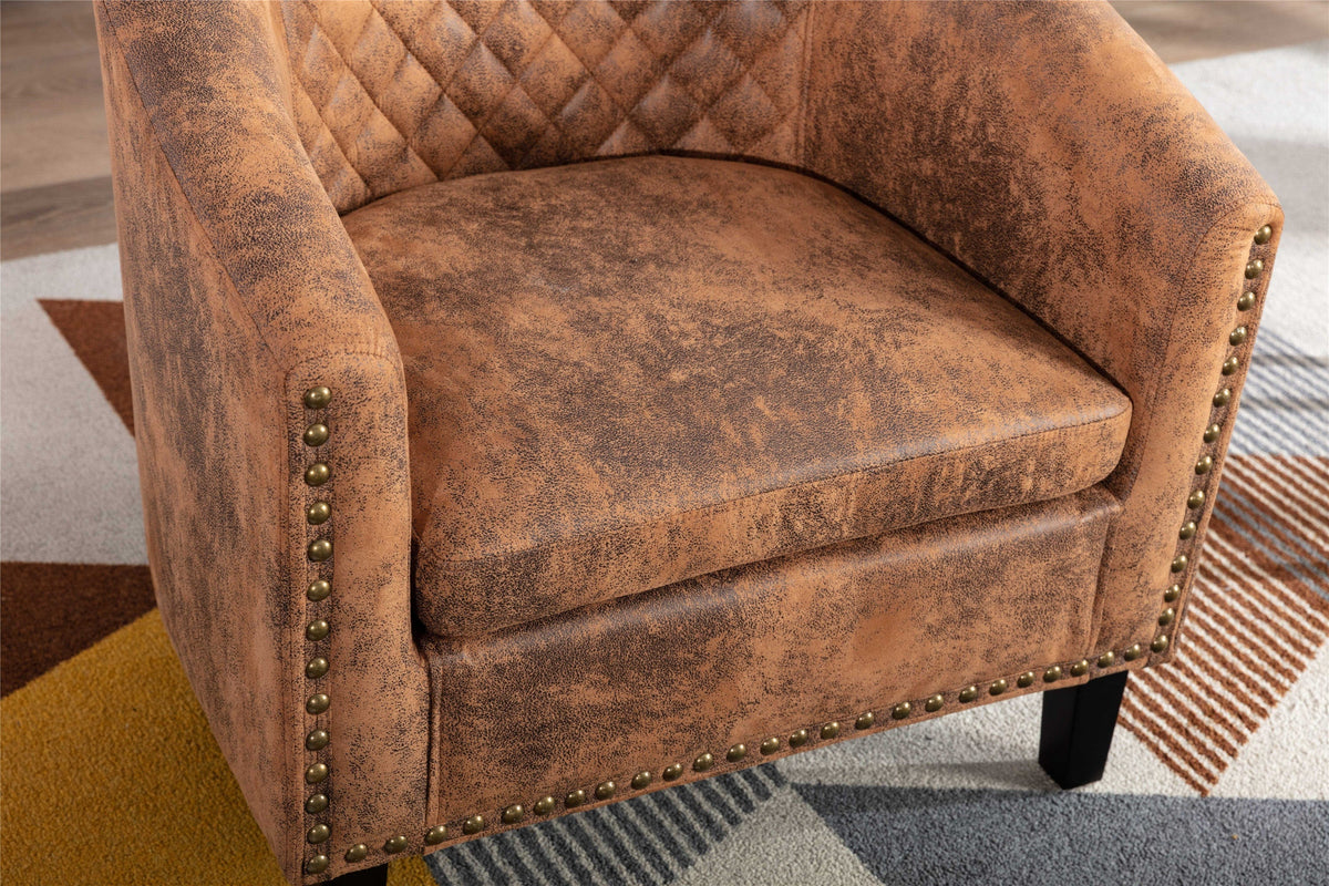 THE FURNITURE CO. Accent Chair Scandinavian Barrel Chair with Padded Armrests and Solid Wood Legs in Coffee