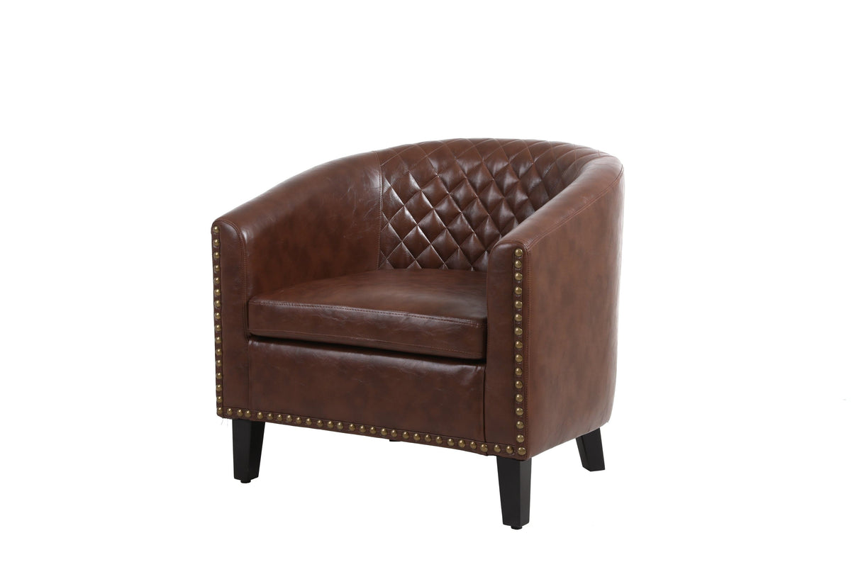 THE FURNITURE CO. Accent Chair Scandinavian Barrel Chair with Padded Armrests and Solid Wood Legs in Faux Leather