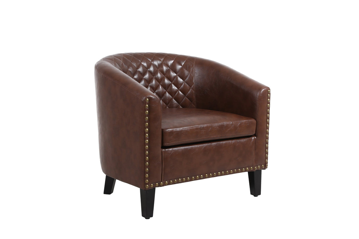 THE FURNITURE CO. Accent Chair Scandinavian Barrel Chair with Padded Armrests and Solid Wood Legs in Faux Leather