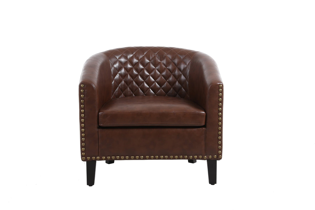 THE FURNITURE CO. Accent Chair Scandinavian Barrel Chair with Padded Armrests and Solid Wood Legs in Faux Leather