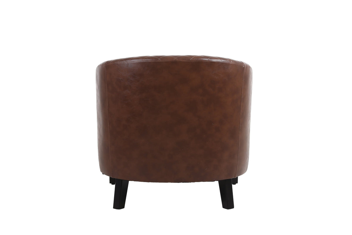 THE FURNITURE CO. Accent Chair Scandinavian Barrel Chair with Padded Armrests and Solid Wood Legs in Faux Leather