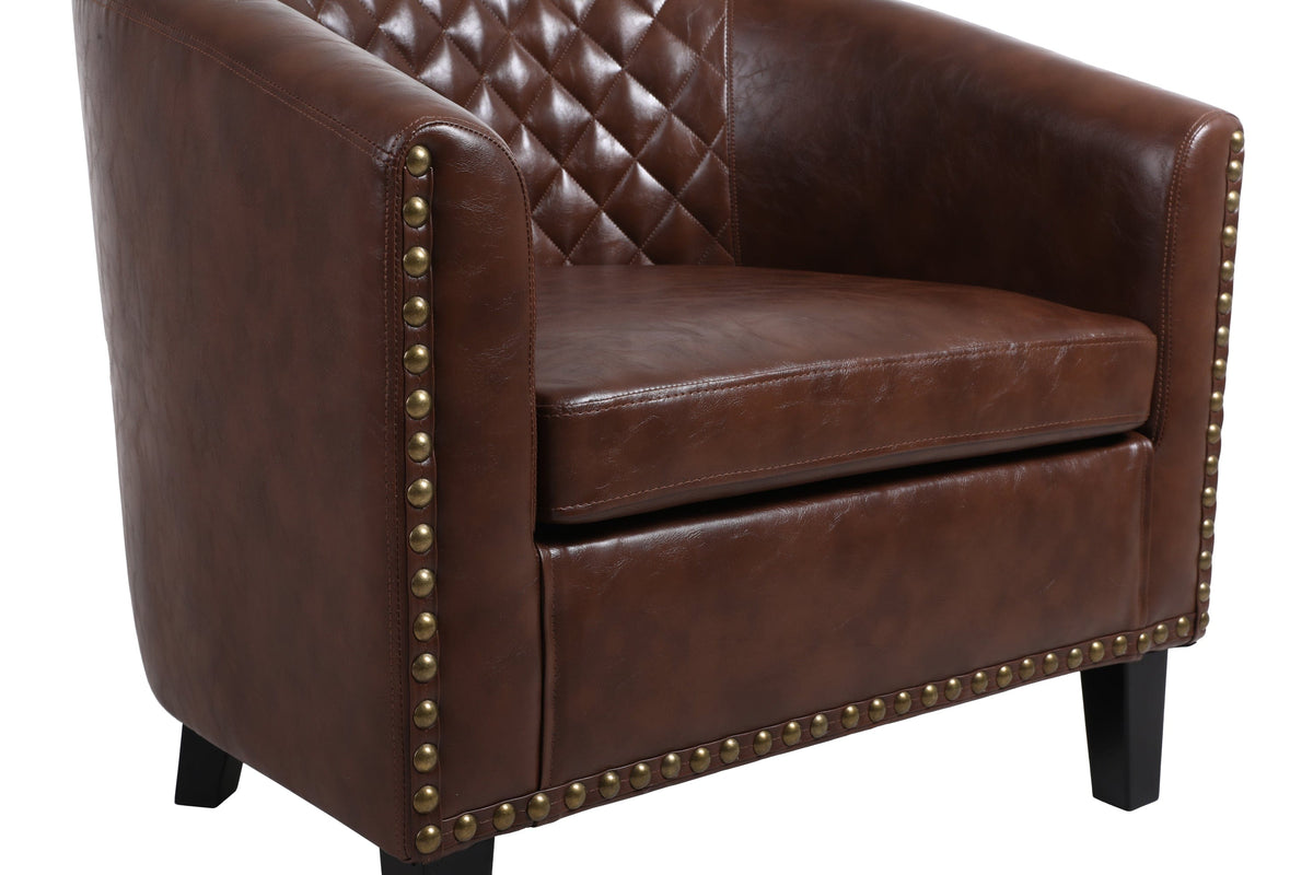 THE FURNITURE CO. Accent Chair Scandinavian Barrel Chair with Padded Armrests and Solid Wood Legs in Faux Leather