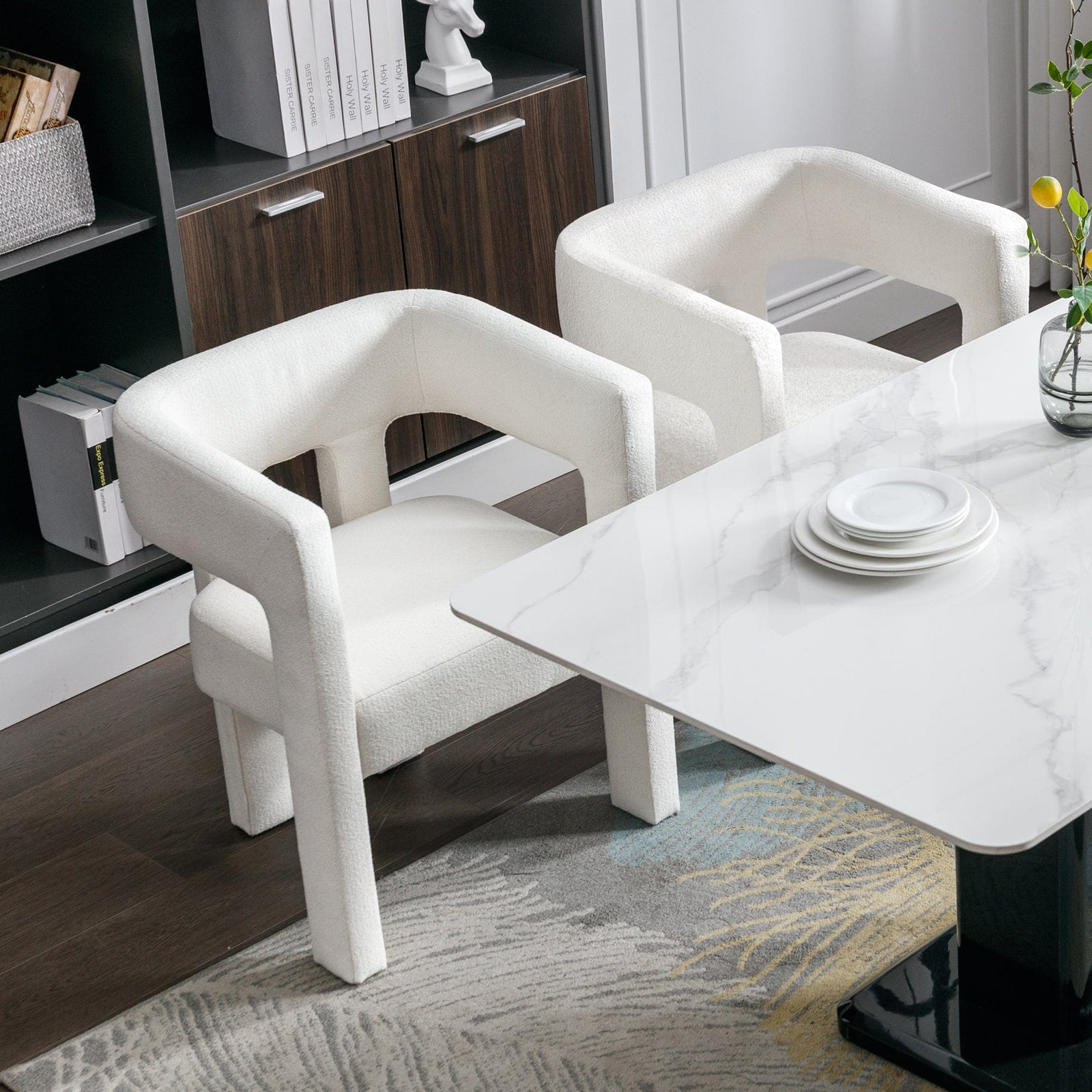 THE FURNITURE CO. Accent Chair Set of Two Contemporary Beige Linen Accent Chair