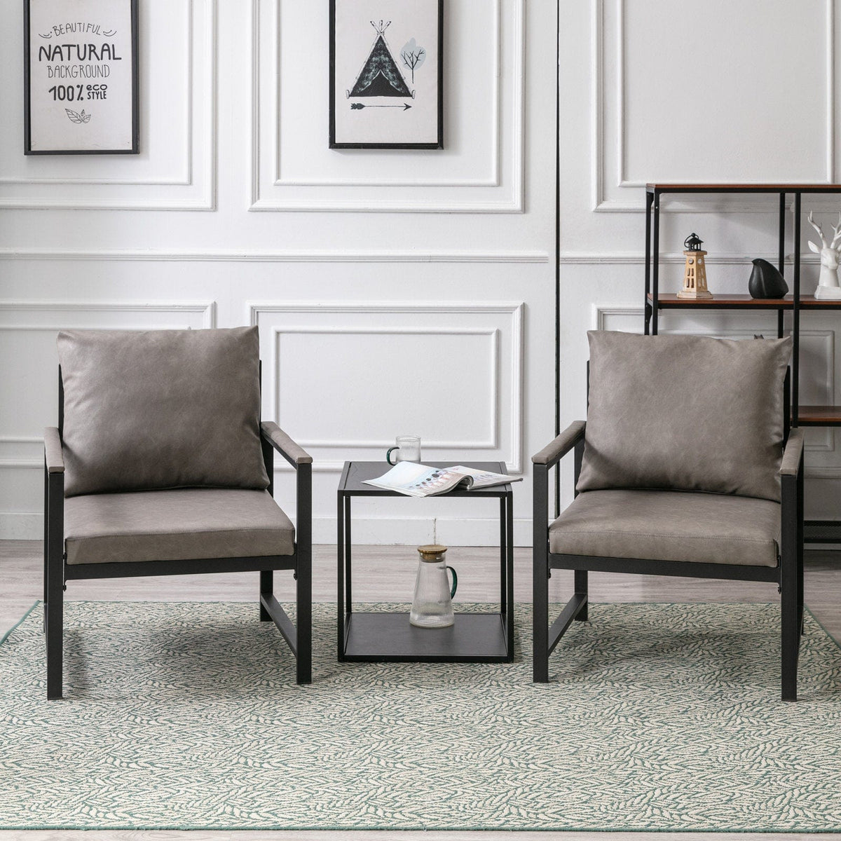 THE FURNITURE CO. Accent Chair Sleek Faux Leather Accent Chair with Black Powder Coated Metal Frame