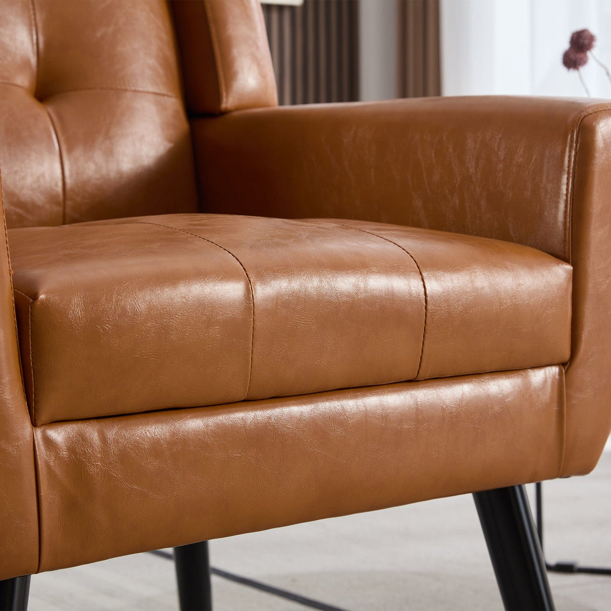THE FURNITURE CO. Accent Chair Soft Light Brown Faux Leather Upholstered Accent Chair
