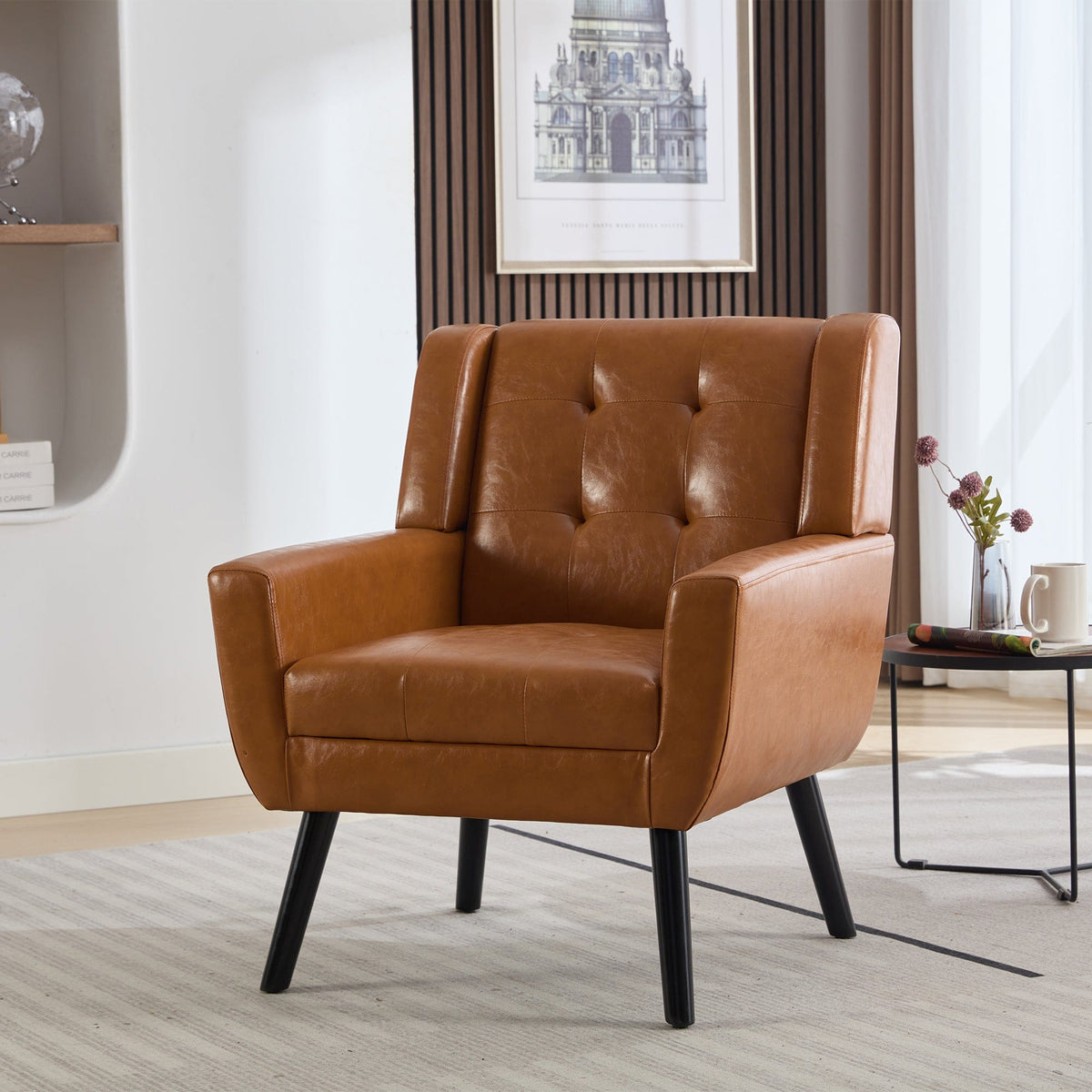 THE FURNITURE CO. Accent Chair Soft Light Brown Faux Leather Upholstered Accent Chair