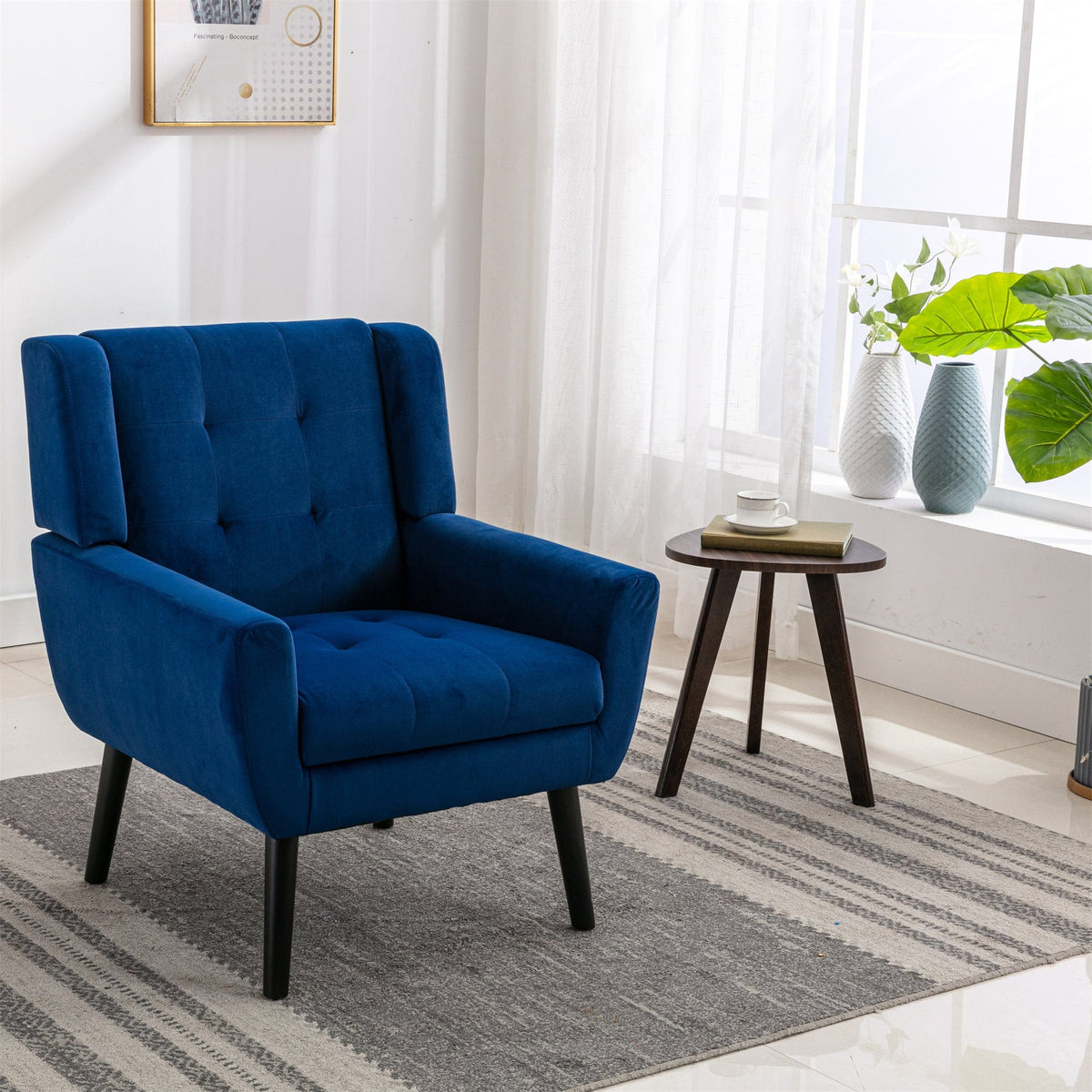 THE FURNITURE CO. Accent Chair Soft Modern Blue Velvet Upholstered Accent Chair