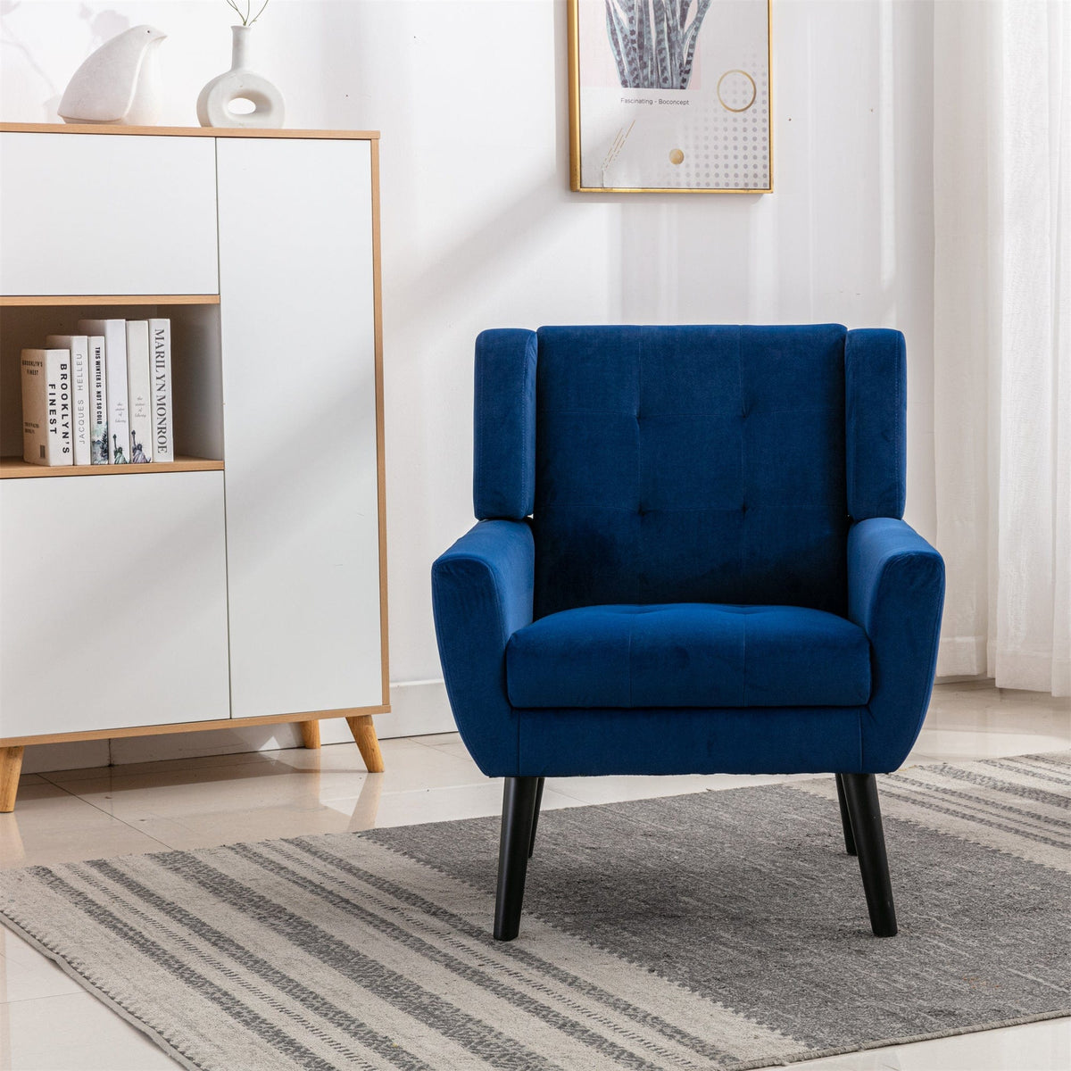 THE FURNITURE CO. Accent Chair Soft Modern Blue Velvet Upholstered Accent Chair