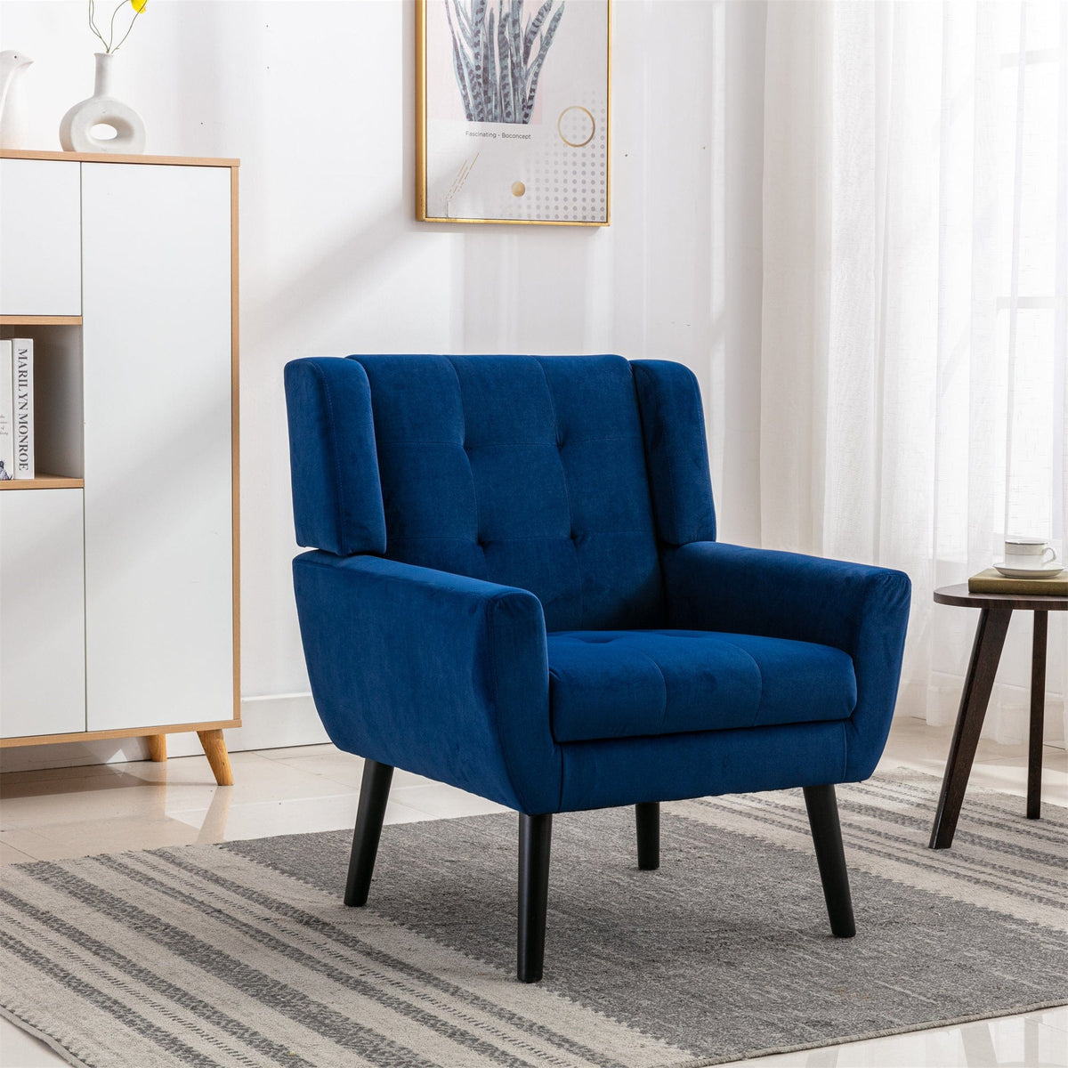 THE FURNITURE CO. Accent Chair Soft Modern Blue Velvet Upholstered Accent Chair