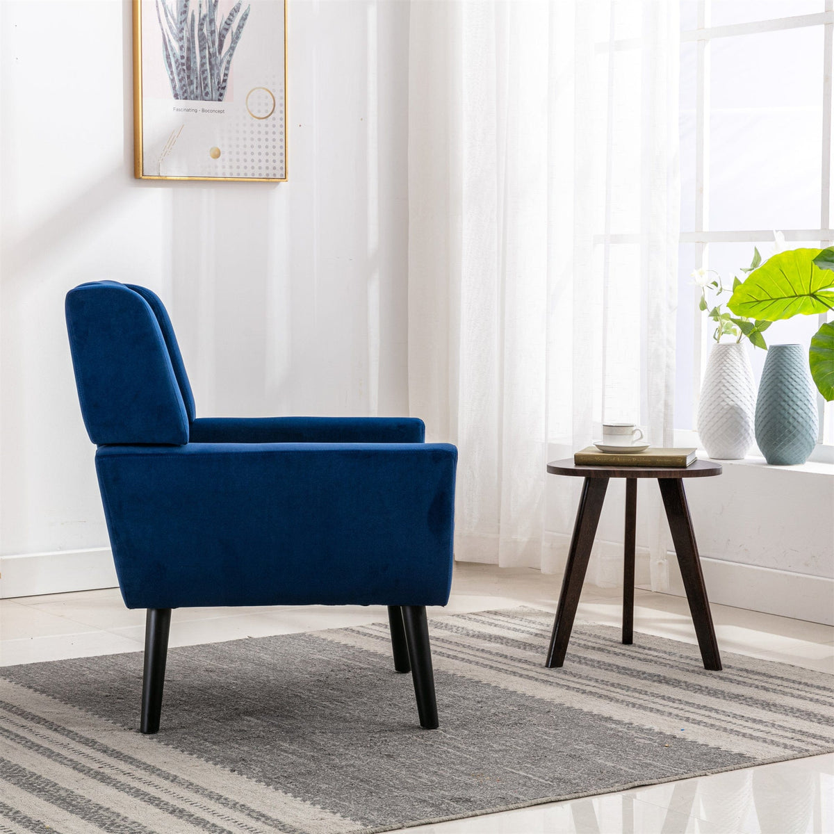 THE FURNITURE CO. Accent Chair Soft Modern Blue Velvet Upholstered Accent Chair