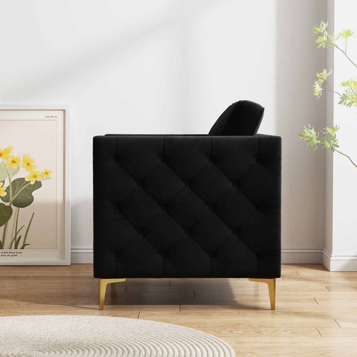 THE FURNITURE CO. Accent Chair Sophisticated Black Velvet Accent Chair with Gold Metal Legs