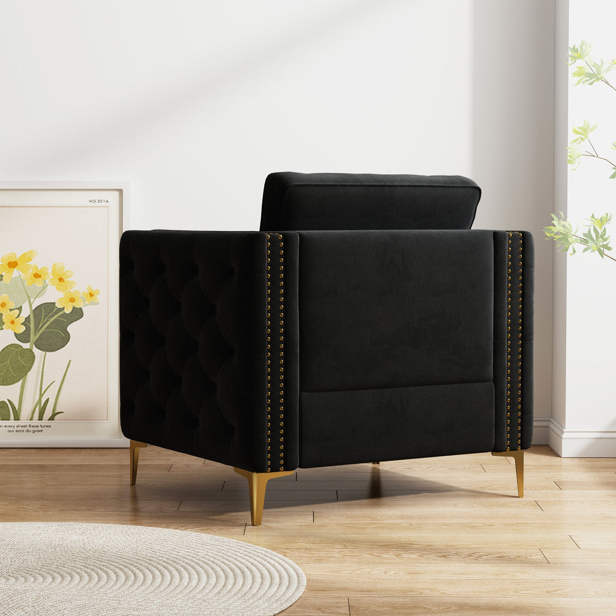 THE FURNITURE CO. Accent Chair Sophisticated Black Velvet Accent Chair with Gold Metal Legs