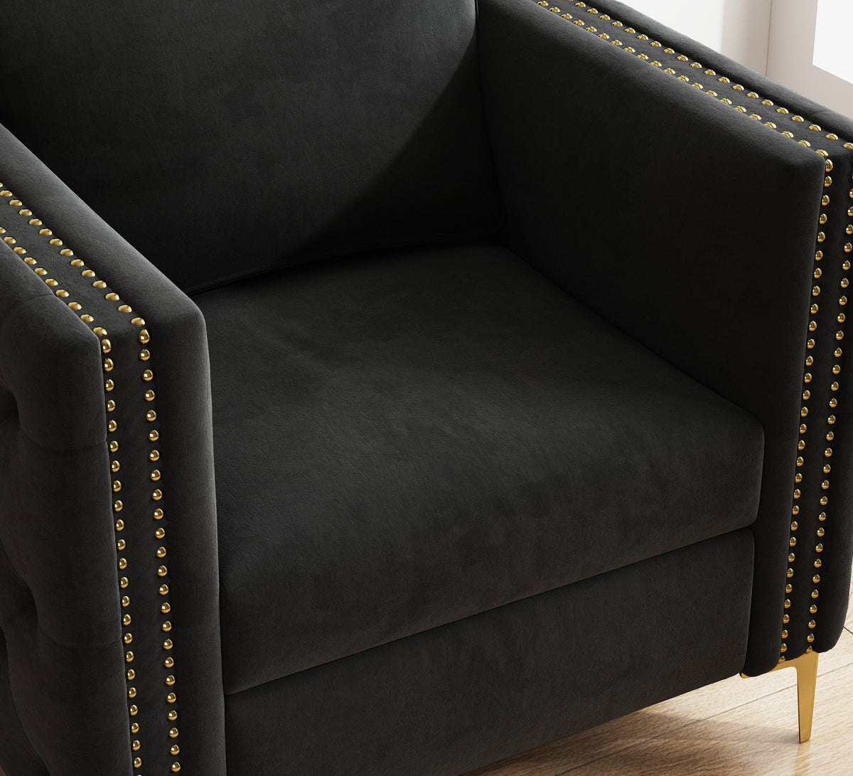 THE FURNITURE CO. Accent Chair Sophisticated Black Velvet Accent Chair with Gold Metal Legs