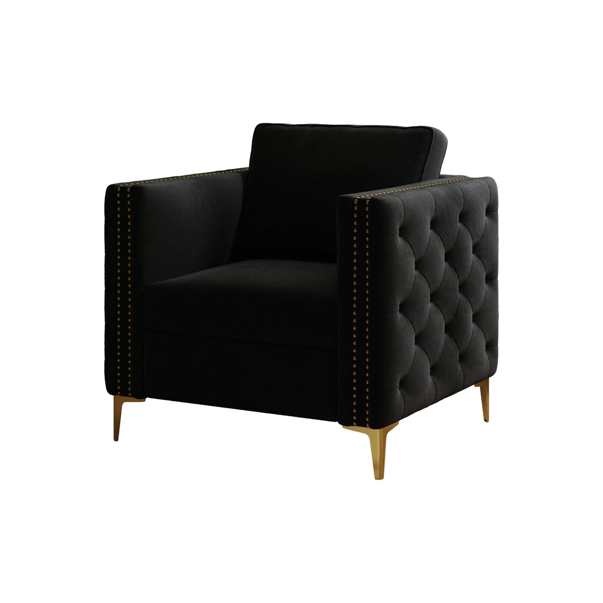 THE FURNITURE CO. Accent Chair Sophisticated Black Velvet Accent Chair with Gold Metal Legs