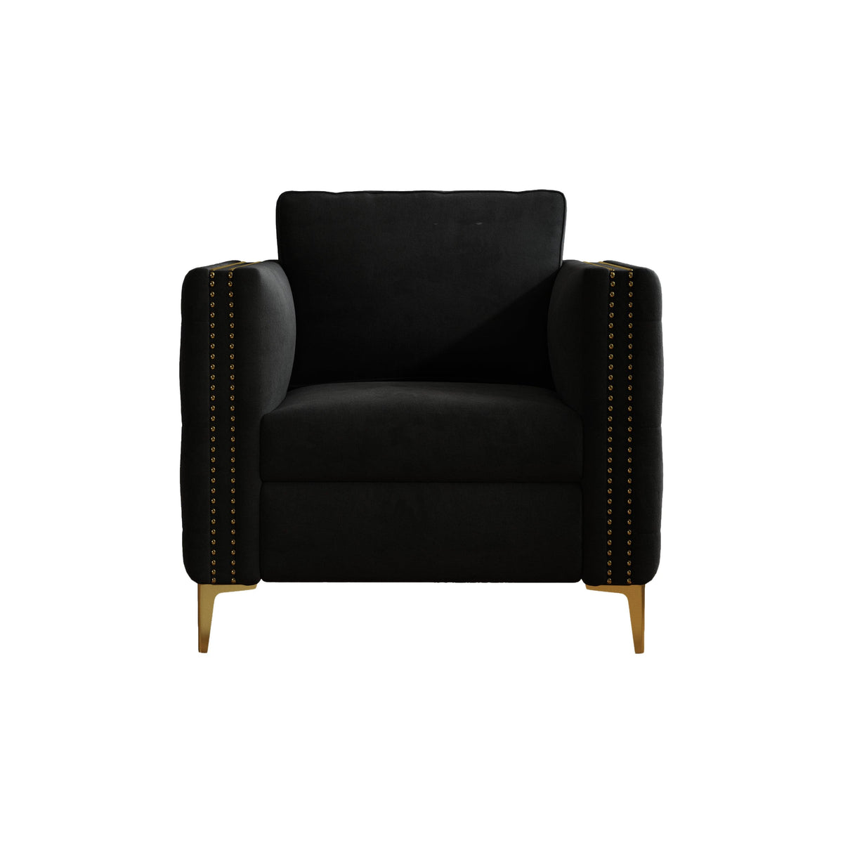 THE FURNITURE CO. Accent Chair Sophisticated Black Velvet Accent Chair with Gold Metal Legs