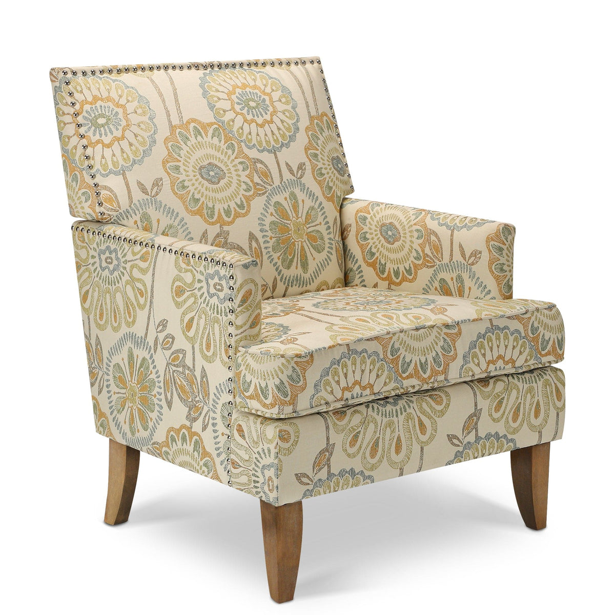 THE FURNITURE CO. Accent Chair Squared Floral Beige and Yellow Fabric Accent Chair