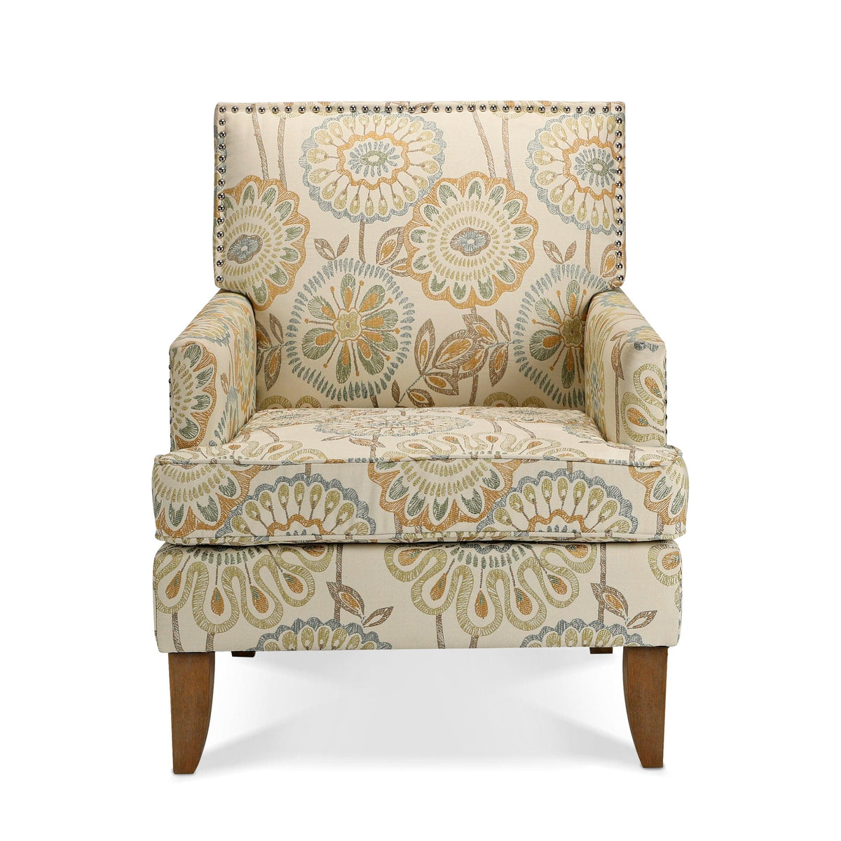 THE FURNITURE CO. Accent Chair Squared Floral Beige and Yellow Fabric Accent Chair