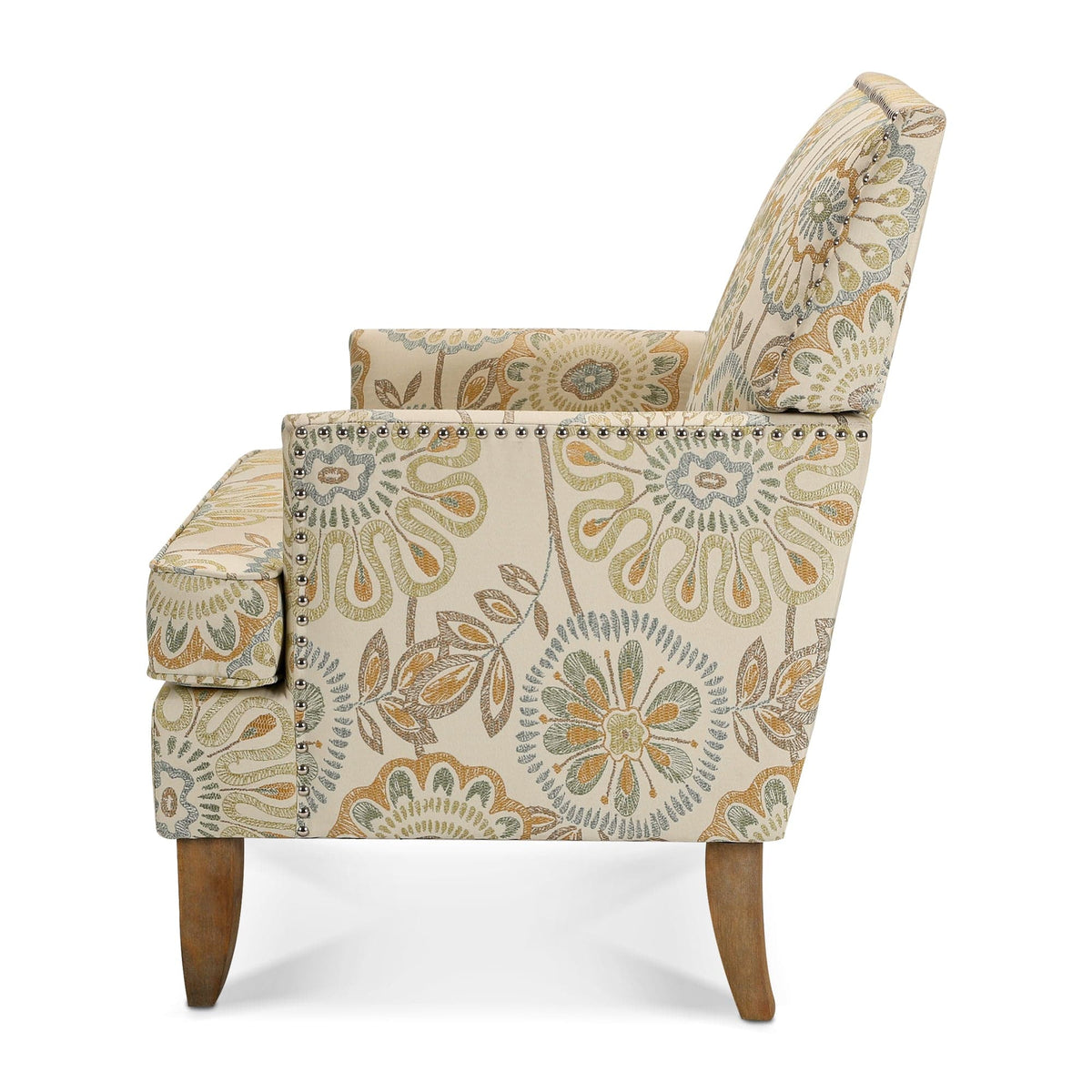 THE FURNITURE CO. Accent Chair Squared Floral Beige and Yellow Fabric Accent Chair