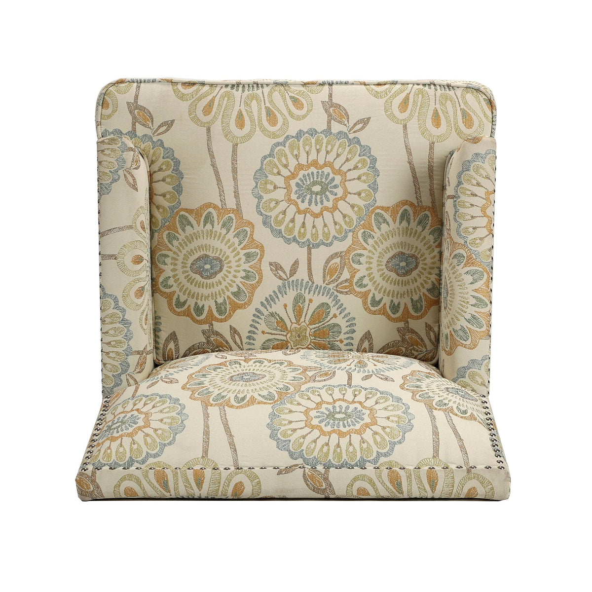 THE FURNITURE CO. Accent Chair Squared Floral Beige and Yellow Fabric Accent Chair