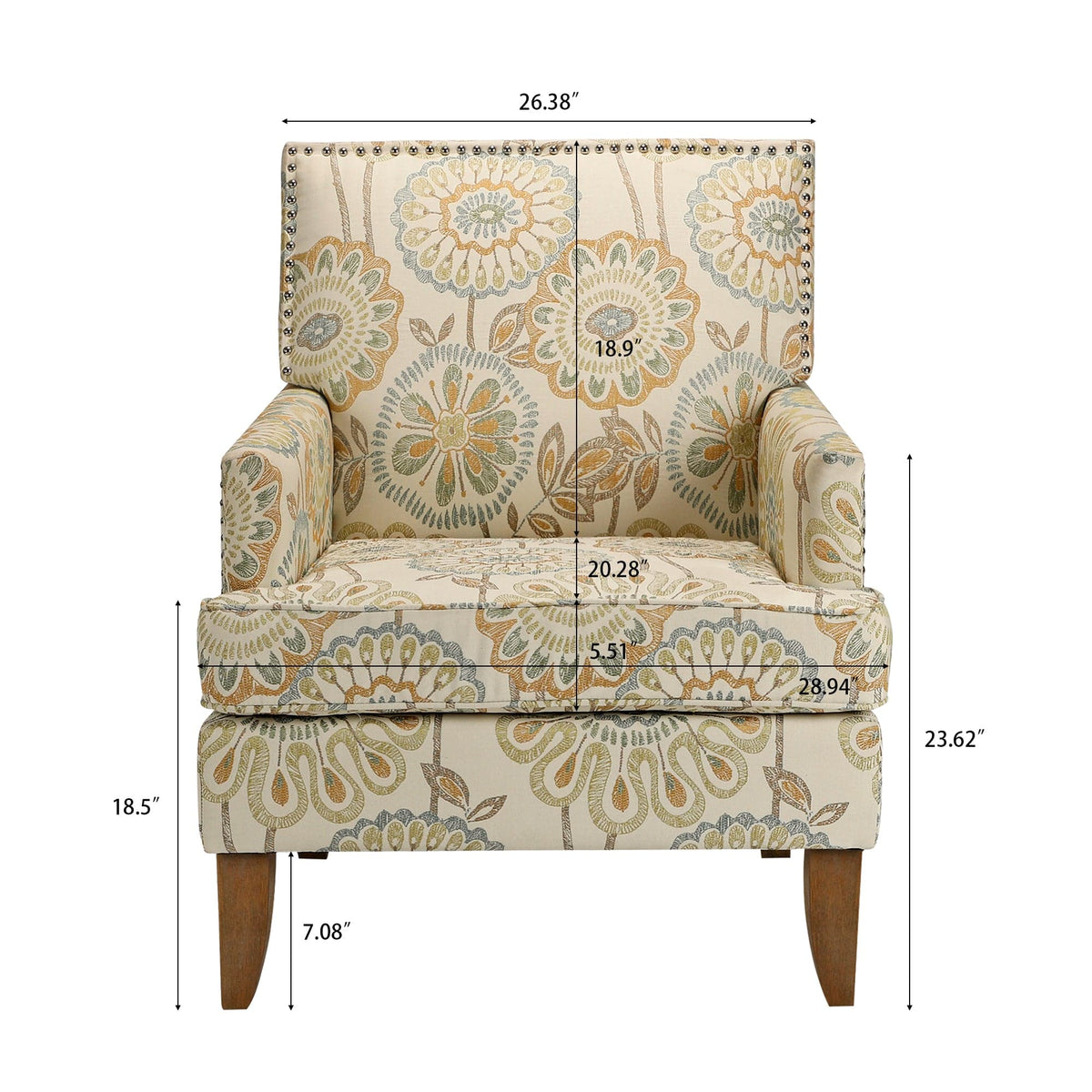 THE FURNITURE CO. Accent Chair Squared Floral Beige and Yellow Fabric Accent Chair